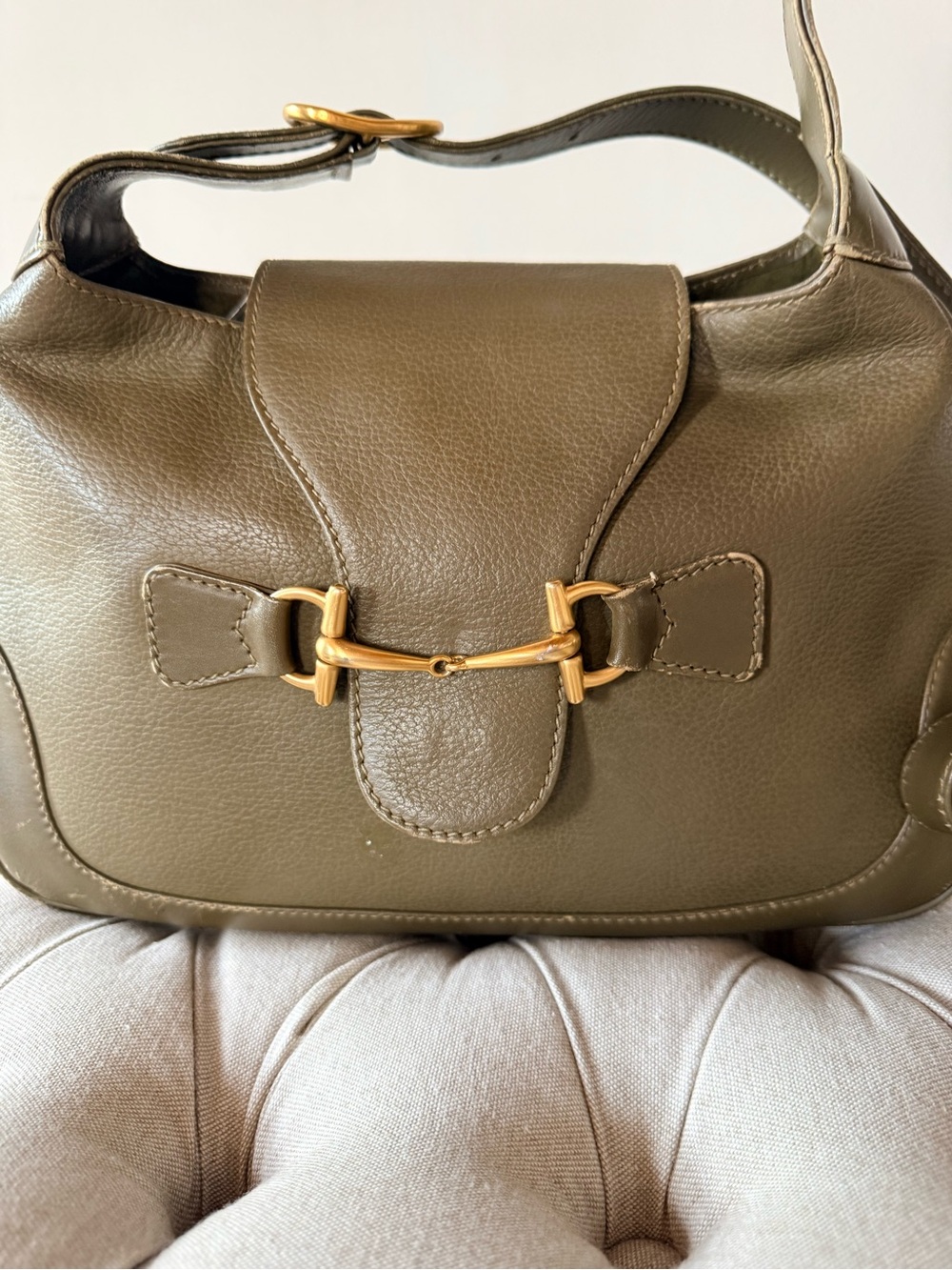 Vintage GUCCI Olive Green Leather Horsebit Flap Bag Y2K Tom Ford